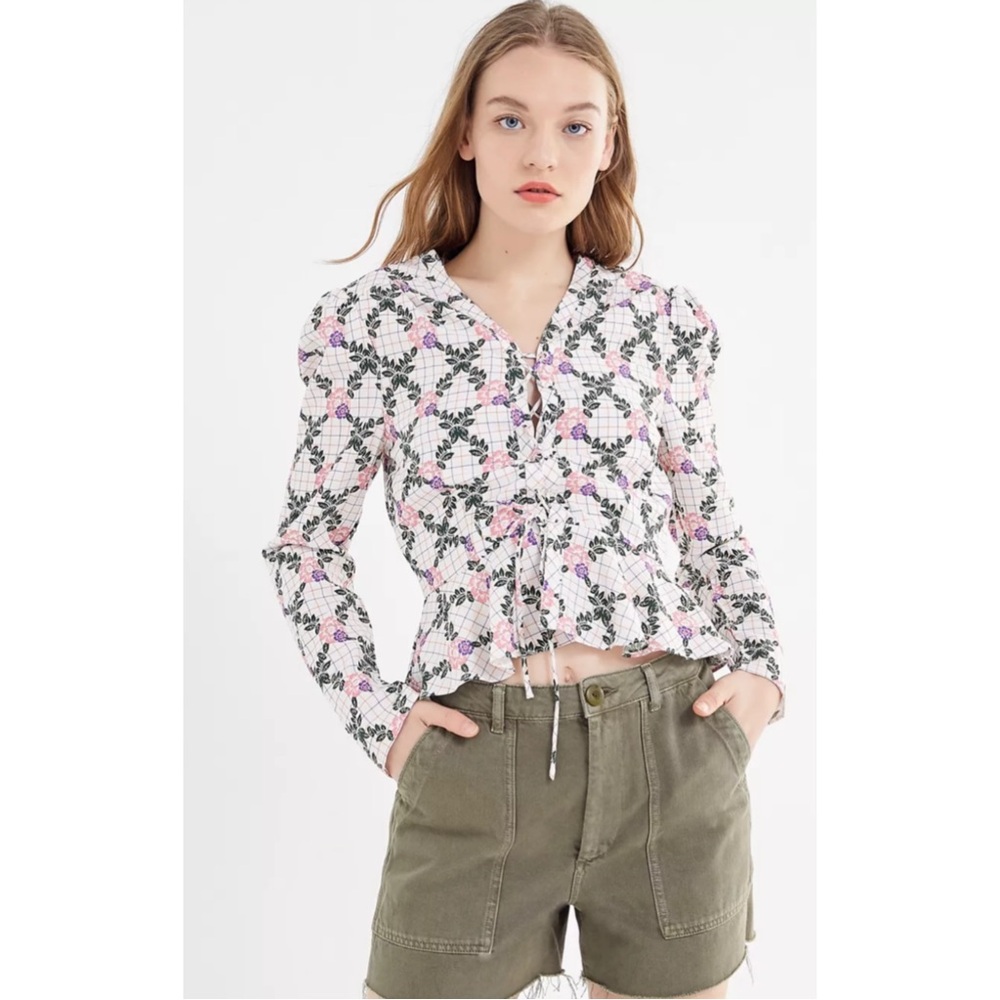 THE EAST ORDER | NWT Urban Outfitters Edi Floral Lace-Up Blouse, Size Small